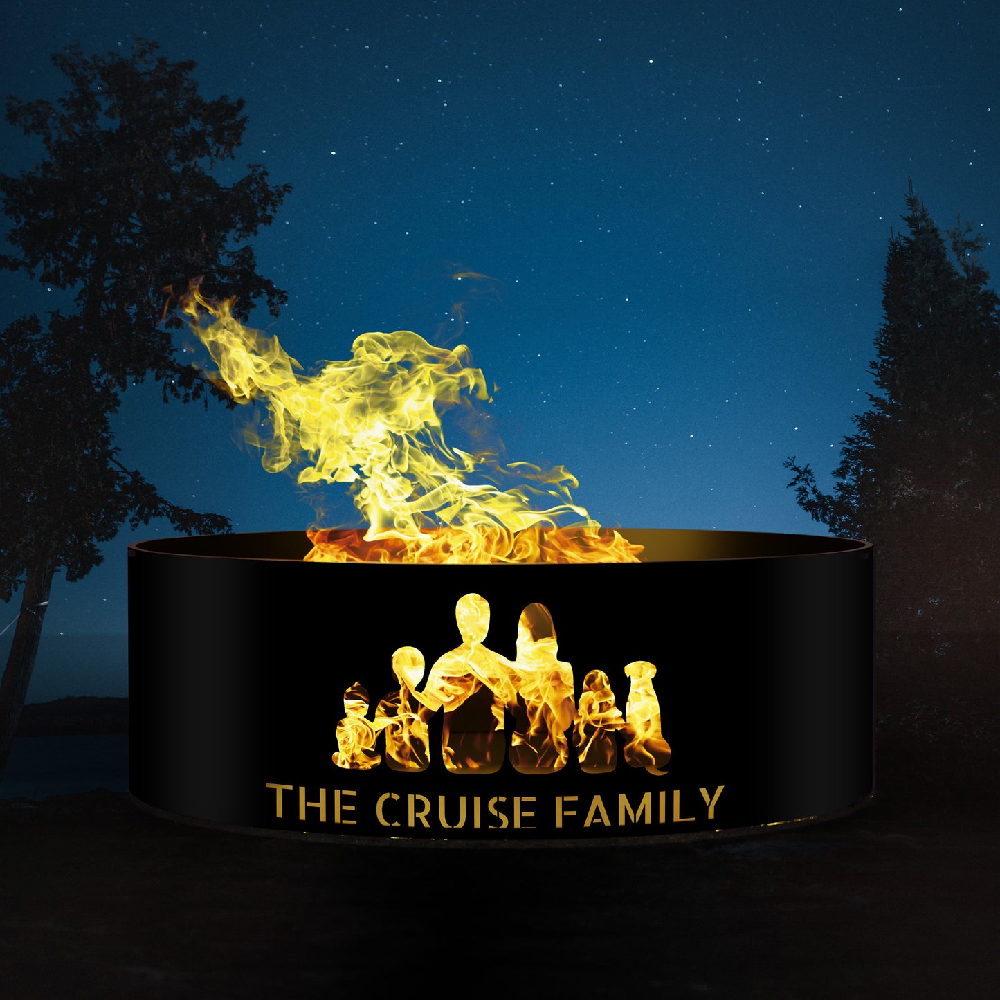 Mothers Day Gift, Custom Family Fire Pit, Unique Family Silhouette Mom, Dad, Kids and Pets All Personalized Fire Ring, Gift for Parents