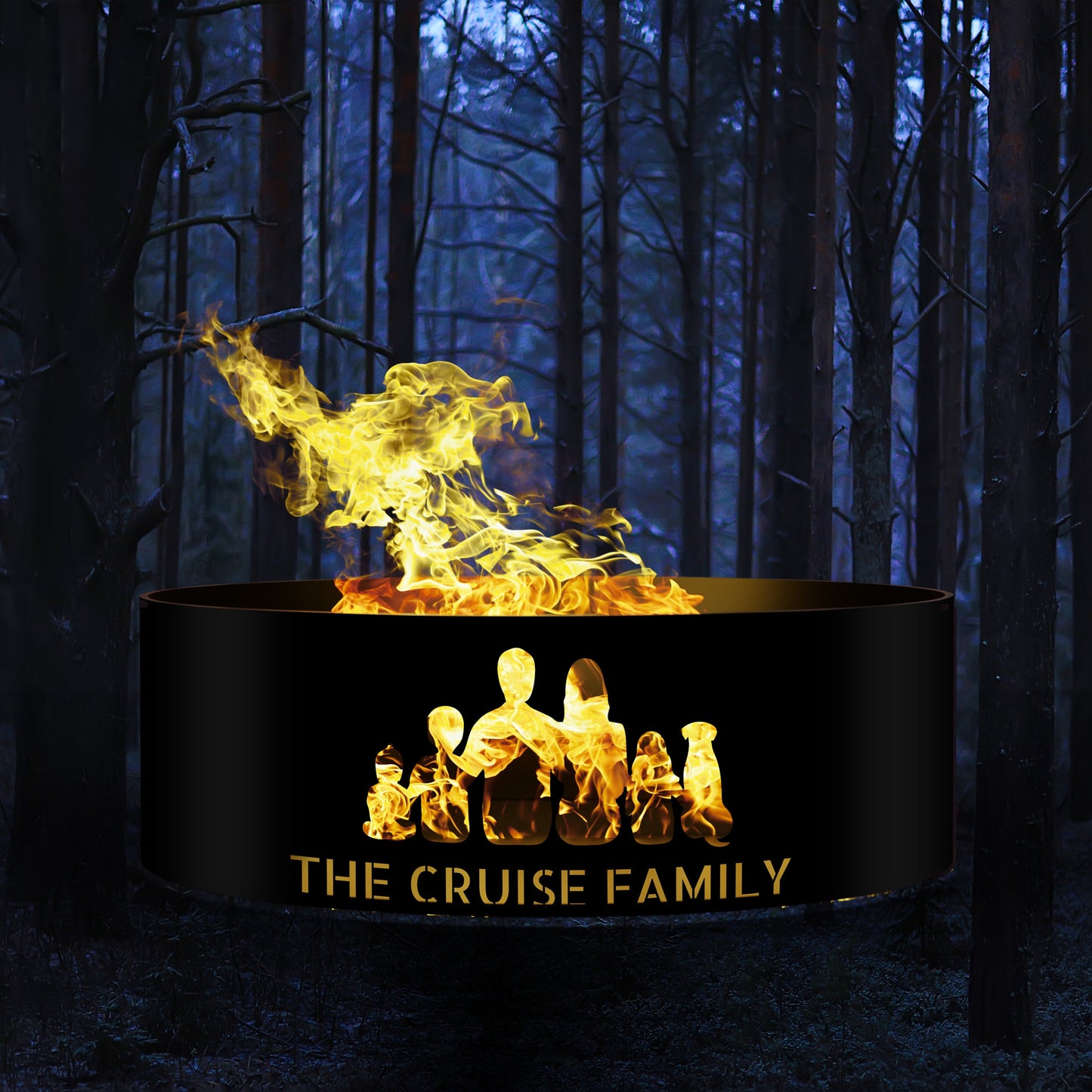Mothers Day Gift, Custom Family Fire Pit, Unique Family Silhouette Mom, Dad, Kids and Pets All Personalized Fire Ring, Gift for Parents