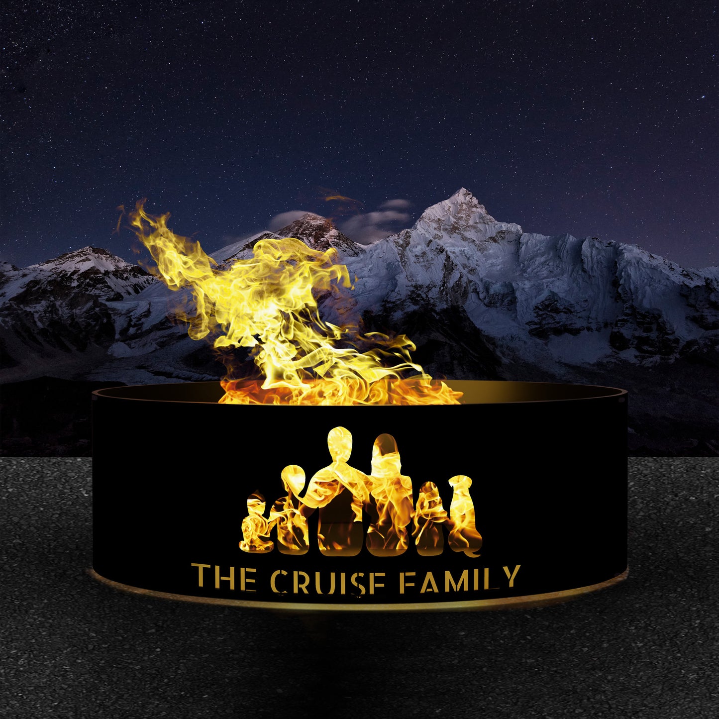 Mothers Day Gift, Custom Family Fire Pit, Unique Family Silhouette Mom, Dad, Kids and Pets All Personalized Fire Ring, Gift for Parents