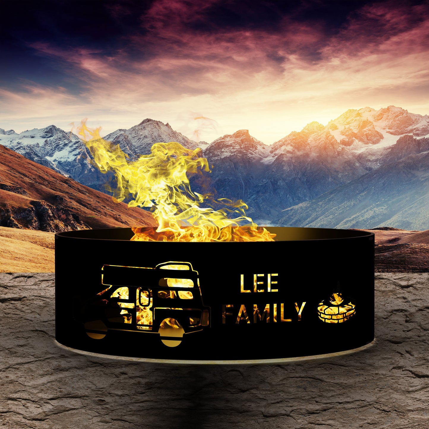 Camper Gift Fire Pit, Custom Fire Pit Ring, Camper Van Fire Pit, Camp Fire with Custom Name, Happy Campers Gift, Perfect Personalized Gift