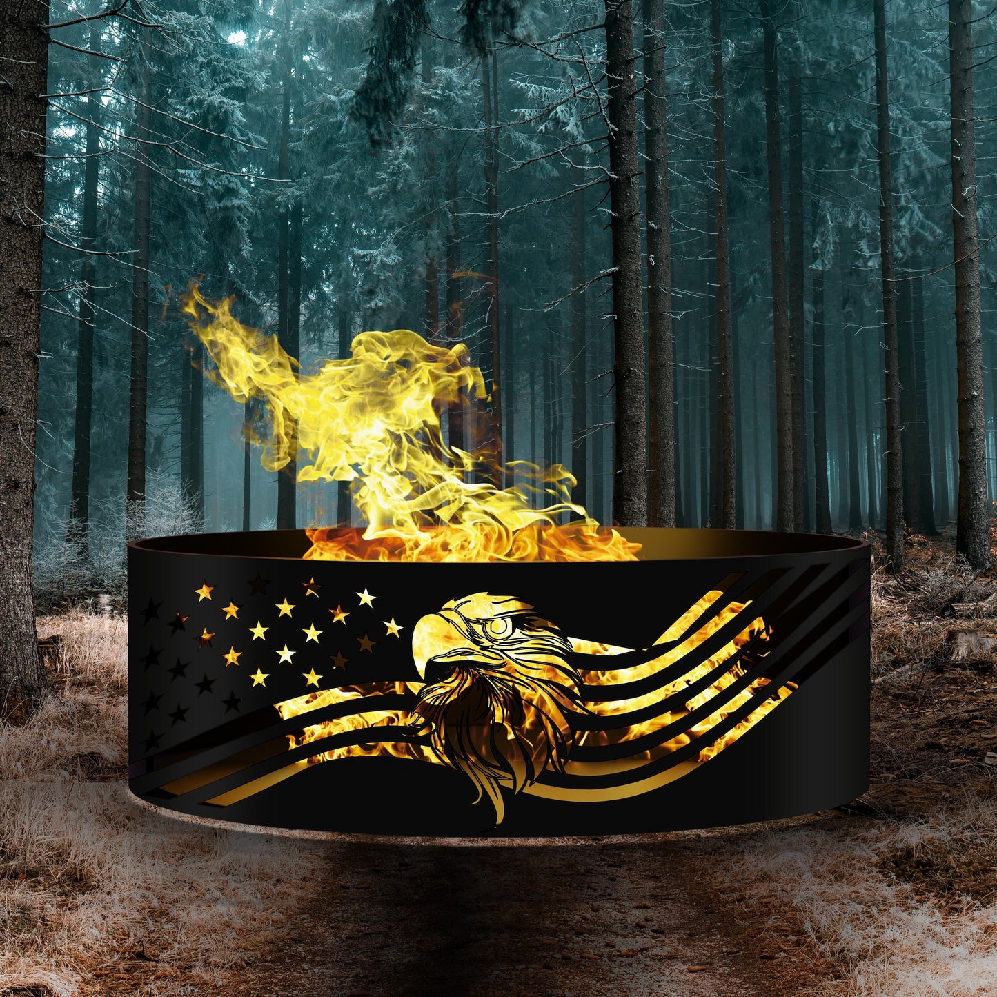 Personalized American Flag and Eagle Fire Pit | Custom Fire Ring | Veterans Day Gift | Metal Father's Day Gift | Patriotic Yard Decor