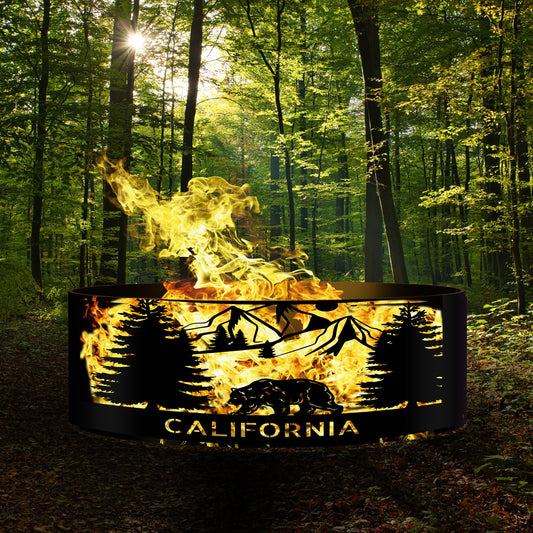 Custom Fire Pit, Metal Fire Ring, Unique Outdoor Gift for Him & Her, Mountain Bear Tree Fire Pit with Custom Name , Personalized Patio Decor