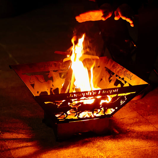 4 Sided Collapsible Custom Metal Fire Pit | Personalized Square Wood Burning Fire Pits | Outdoor Portable Fire Pits | Heavy Duty Fire Pits