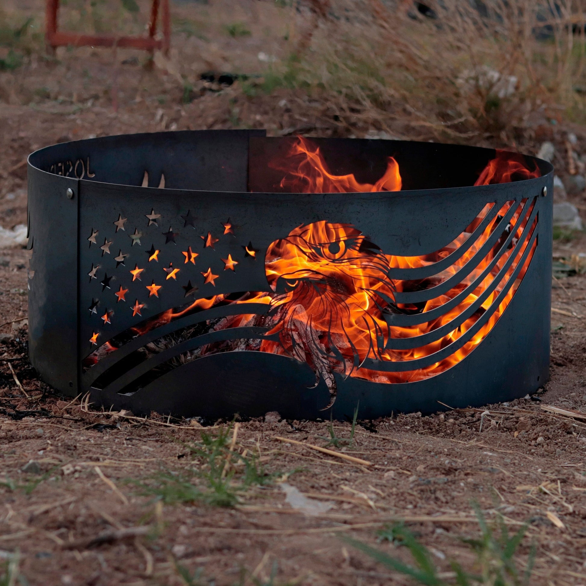 American Eagle Fire Pit Ring, USA Flag Metal Fire Pit Bowl, Patriotic Outdoor Fire Pit, Custom Backyard Fire Pit, Gift for Dad Veteran USA