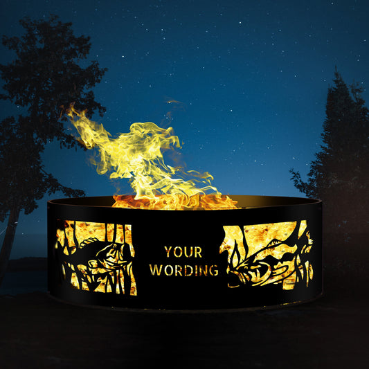 Personalized Heavy Duty Joseph's Metal Fire Pit | 12" Tall Fish Design Fire Ring | Outdoor Wood Burning Fire Pit | Gift for Fisherman