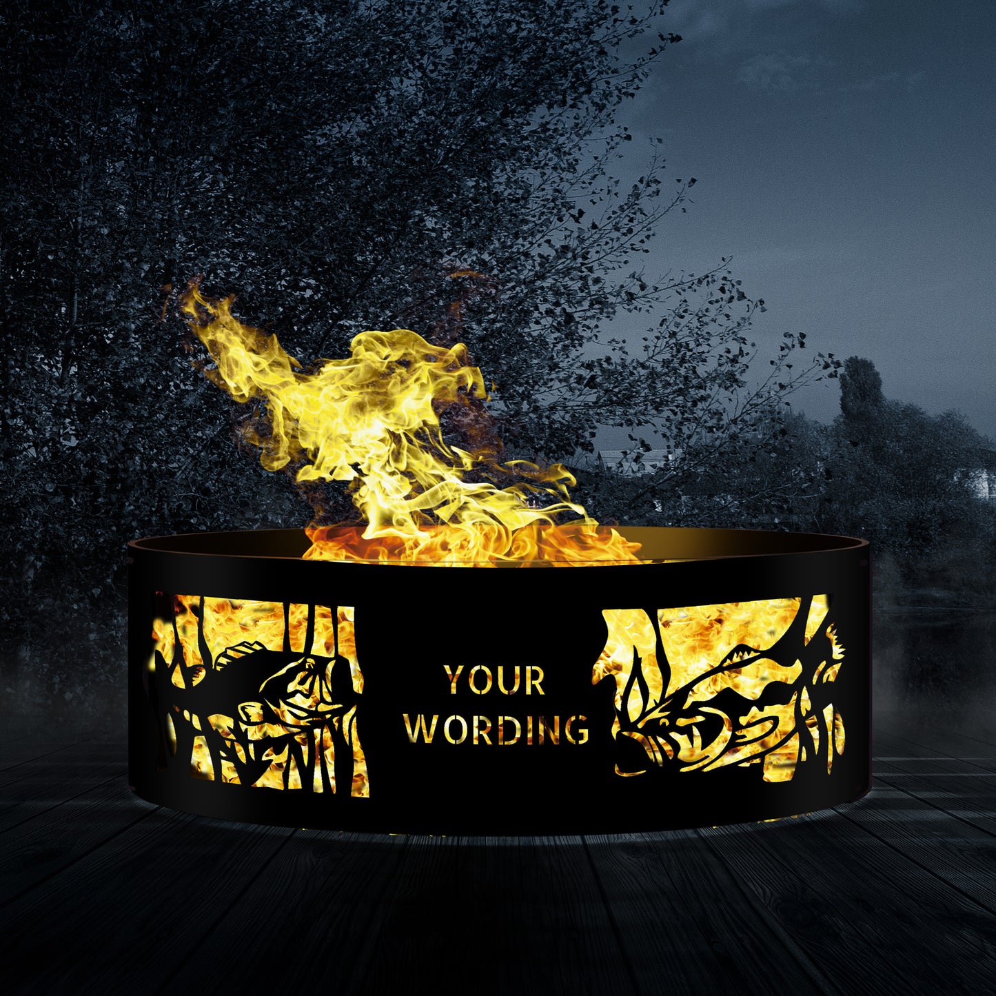 Personalized Heavy Duty Josephs Metal Fire Pit Ring,  12" Tall Fish Fire Pits, Outdoor Wood Burning Fire Pit, Gift for Fisherman