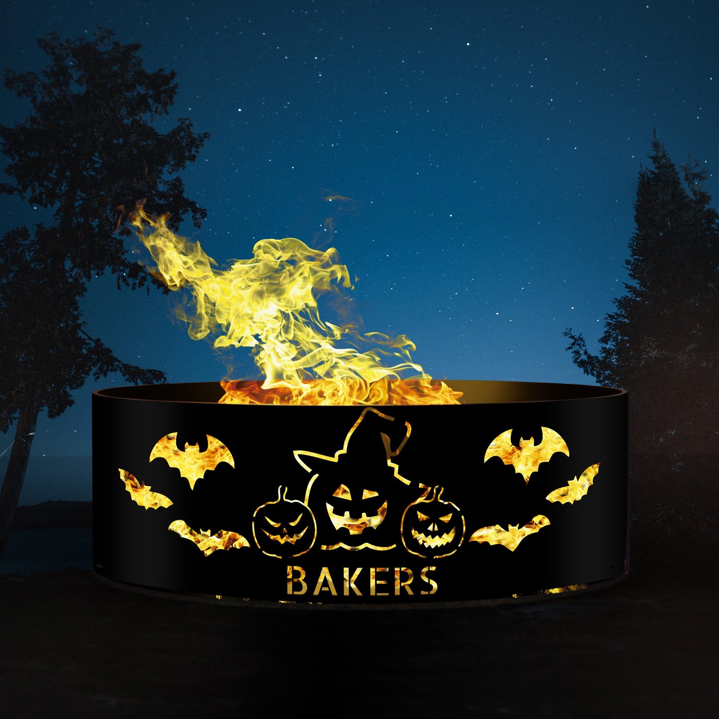 Halloween Pumpkin Fire Pit | Personalized Metal Fire Ring | Unique Outdoor Halloween Decor | Custom Bat Fire Ring