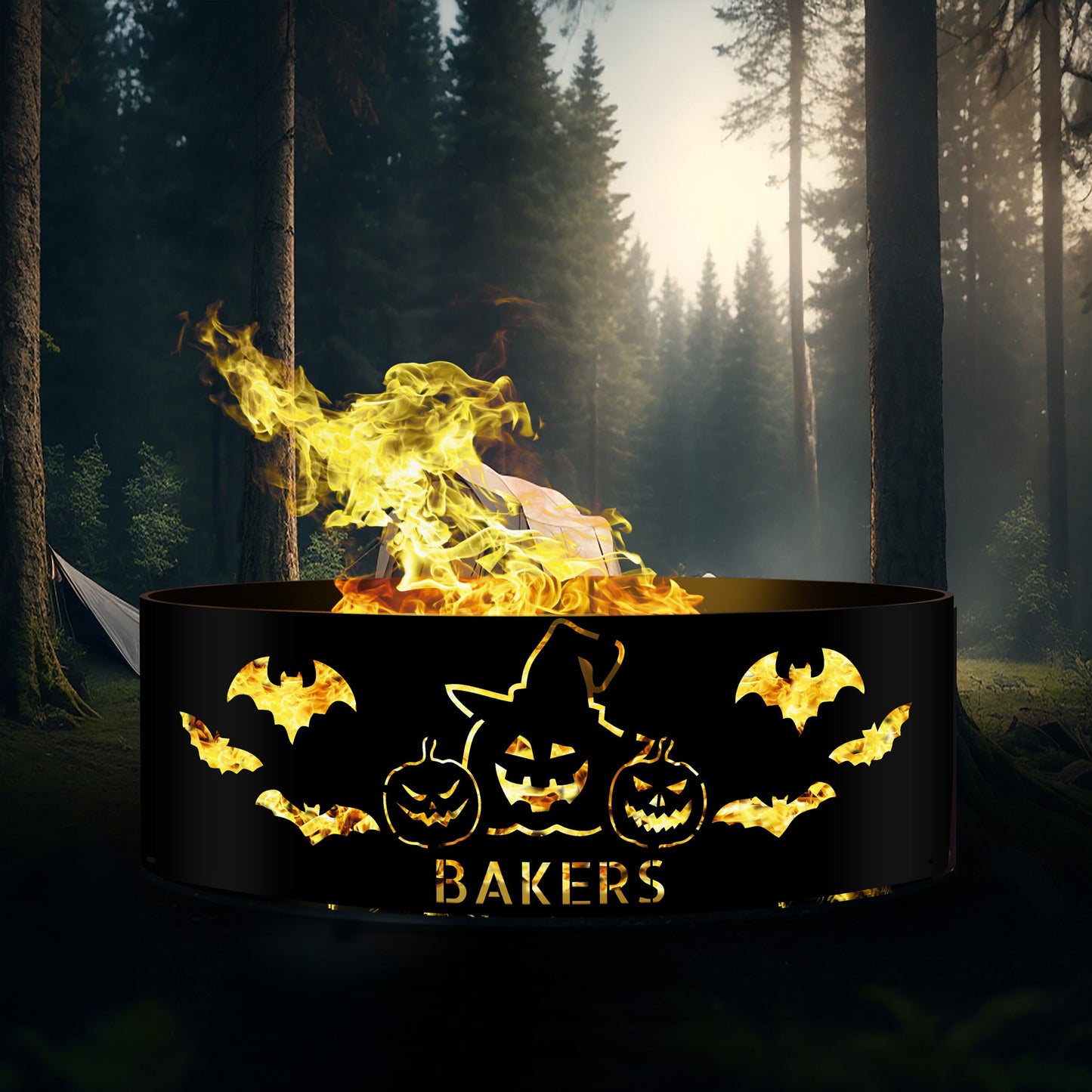 Halloween Pumpkin Fire Pit | Personalized Metal Fire Ring | Unique Outdoor Halloween Decor | Custom Bat Fire Ring