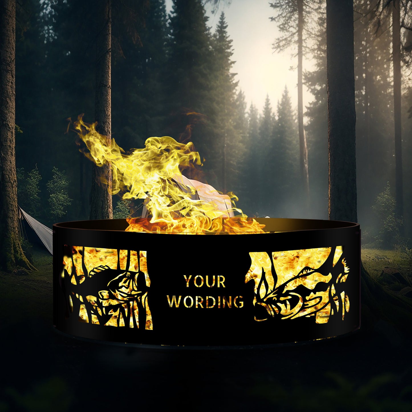 Personalized Heavy Duty Joseph's Metal Fire Pit | 12" Tall Fish Design Fire Ring | Outdoor Wood Burning Fire Pit | Gift for Fisherman