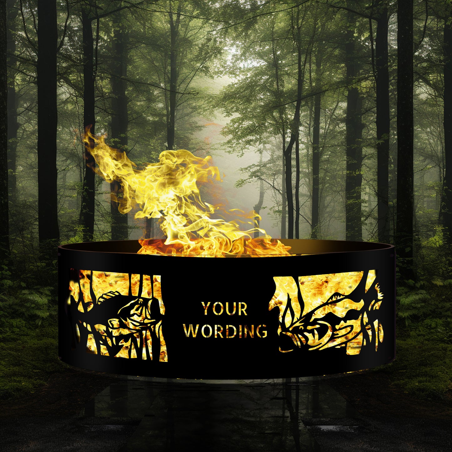 Personalized Heavy Duty Josephs Metal Fire Pit Ring,  12" Tall Fish Fire Pits, Outdoor Wood Burning Fire Pit, Gift for Fisherman