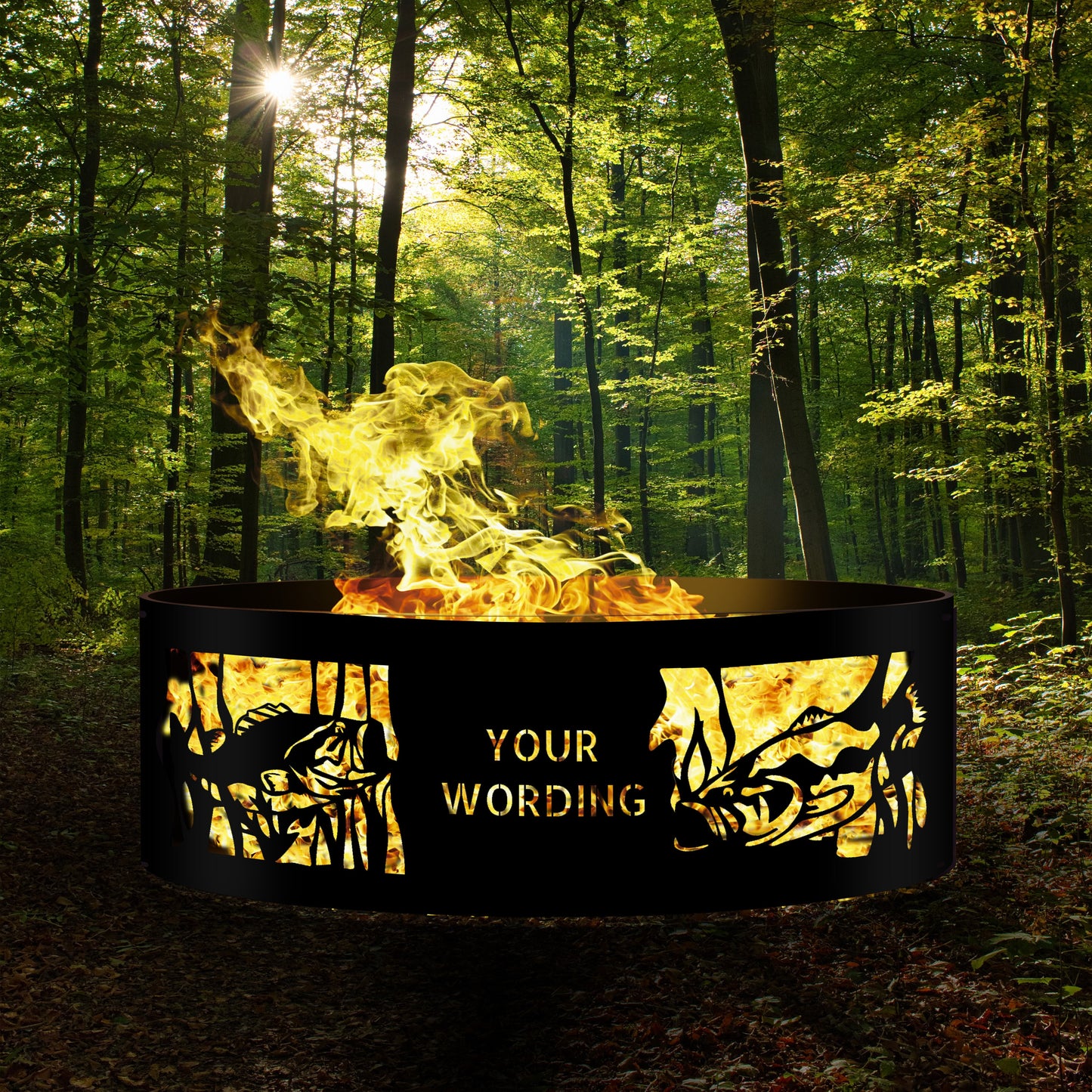 Personalized Heavy Duty Josephs Metal Fire Pit Ring,  12" Tall Fish Fire Pits, Outdoor Wood Burning Fire Pit, Gift for Fisherman