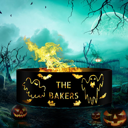Personalized Halloween Fire Pit | Custom Metal Fire Ring | Unique Outdoor Halloween Decor | Spooky Fire Pit Gift