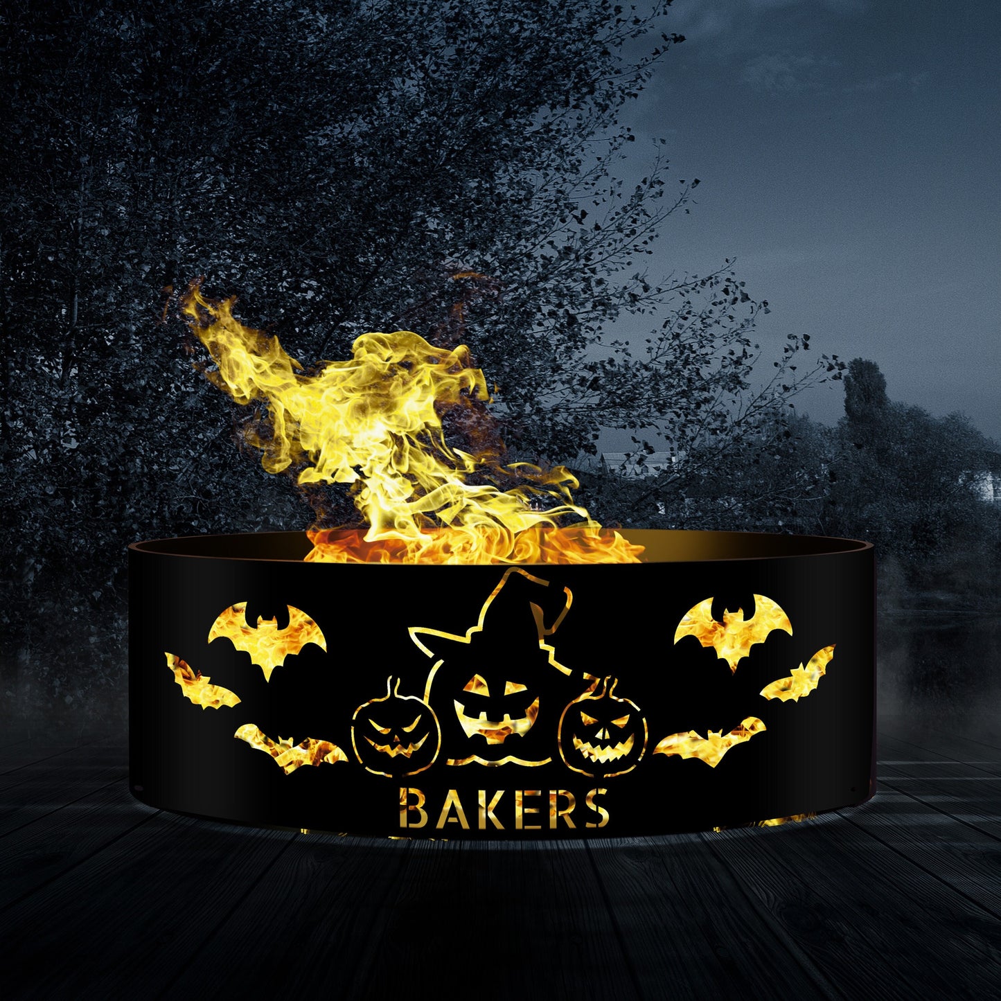 Halloween Pumpkin Fire Pit | Personalized Metal Fire Ring | Unique Outdoor Halloween Decor | Custom Bat Fire Ring
