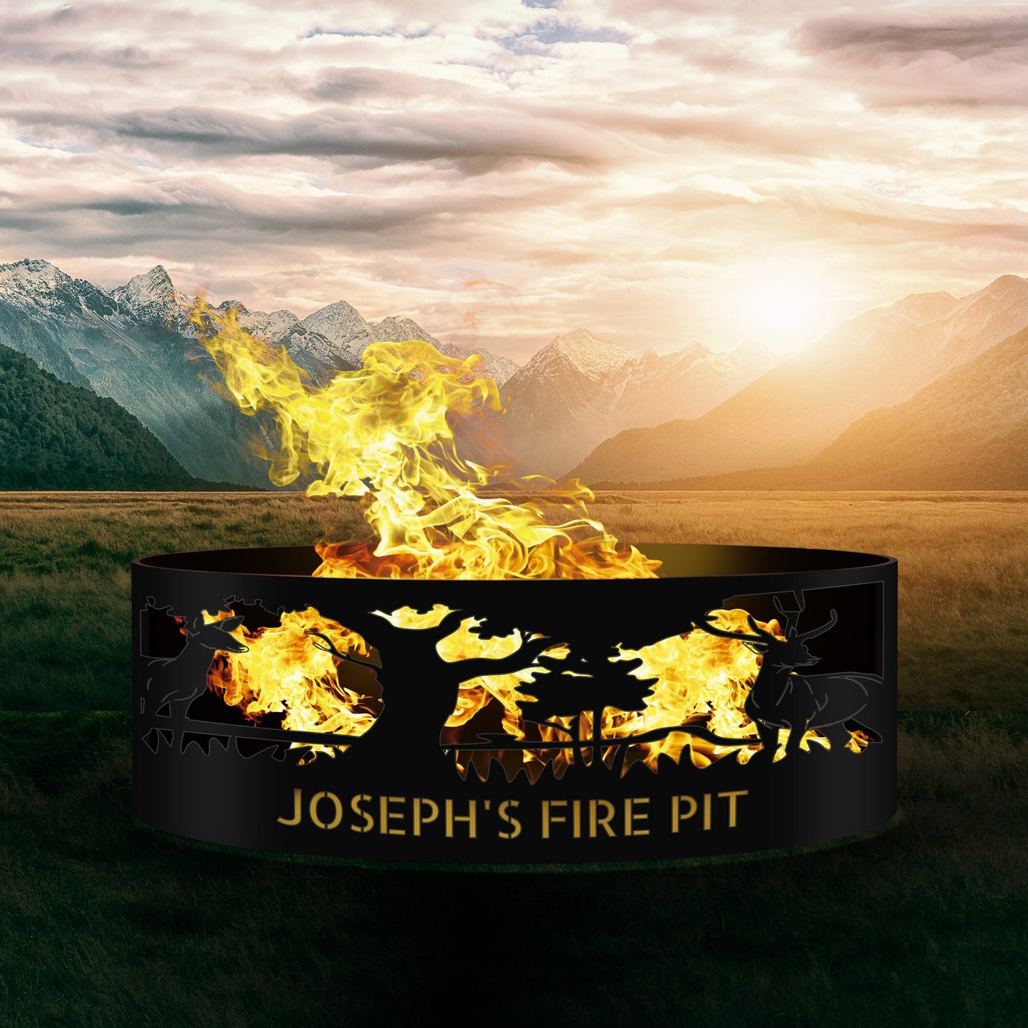 Christmas Gift Fire Pit, Deer Pattern Fire Pit Ring, Gift for Nature Lovers, Rustic Metal Garden Decor, Heavy Duty Fire Pits, Patio Fire