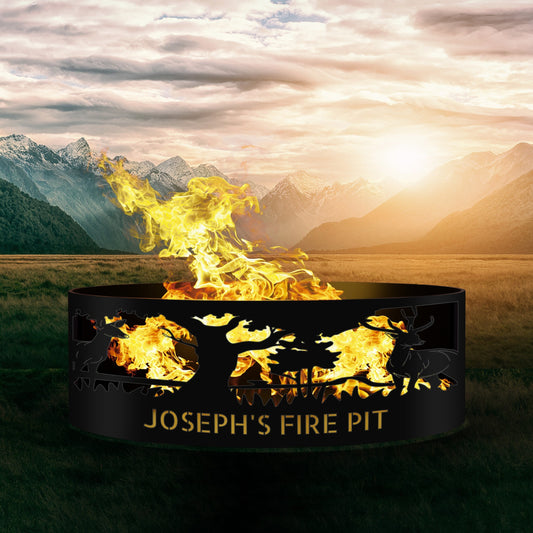 Christmas Gift Fire Pit, Deer Pattern Fire Pit Ring, Gift for Nature Lovers, Rustic Metal Garden Decor, Heavy Duty Fire Pits, Patio Fire