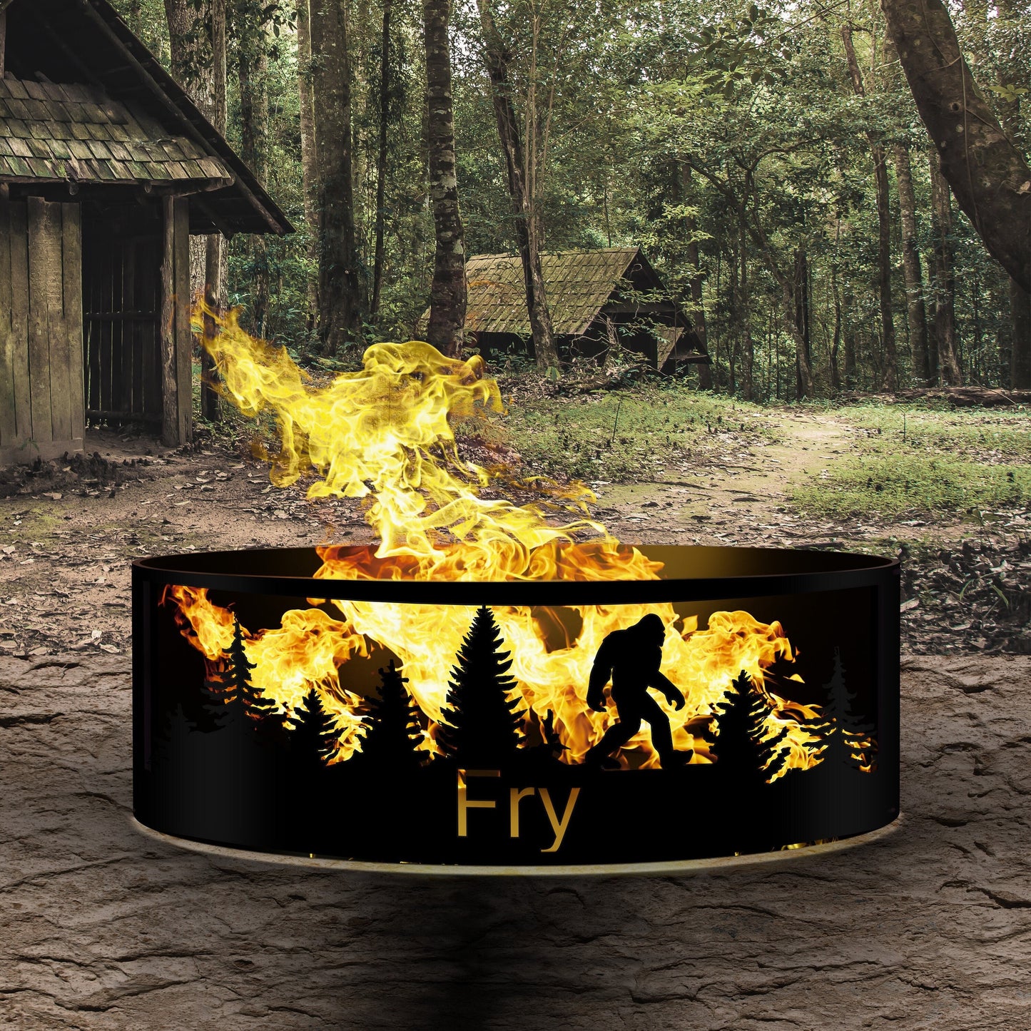 Bigfoot Fire Pit, Custom Metal Fire Ring with Name, Personalized Steel Firepit for Backyard, Outdoor Bonfire Ring, Christmas Gift for Him