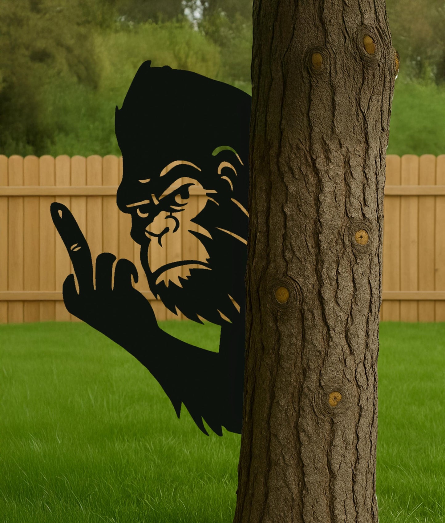 Halloween Bigfoot Tree Decor, Scary Outdoor Yard Art, Metal Gorilla Head for Tree Trunk, Funny Halloween Forest Decoration