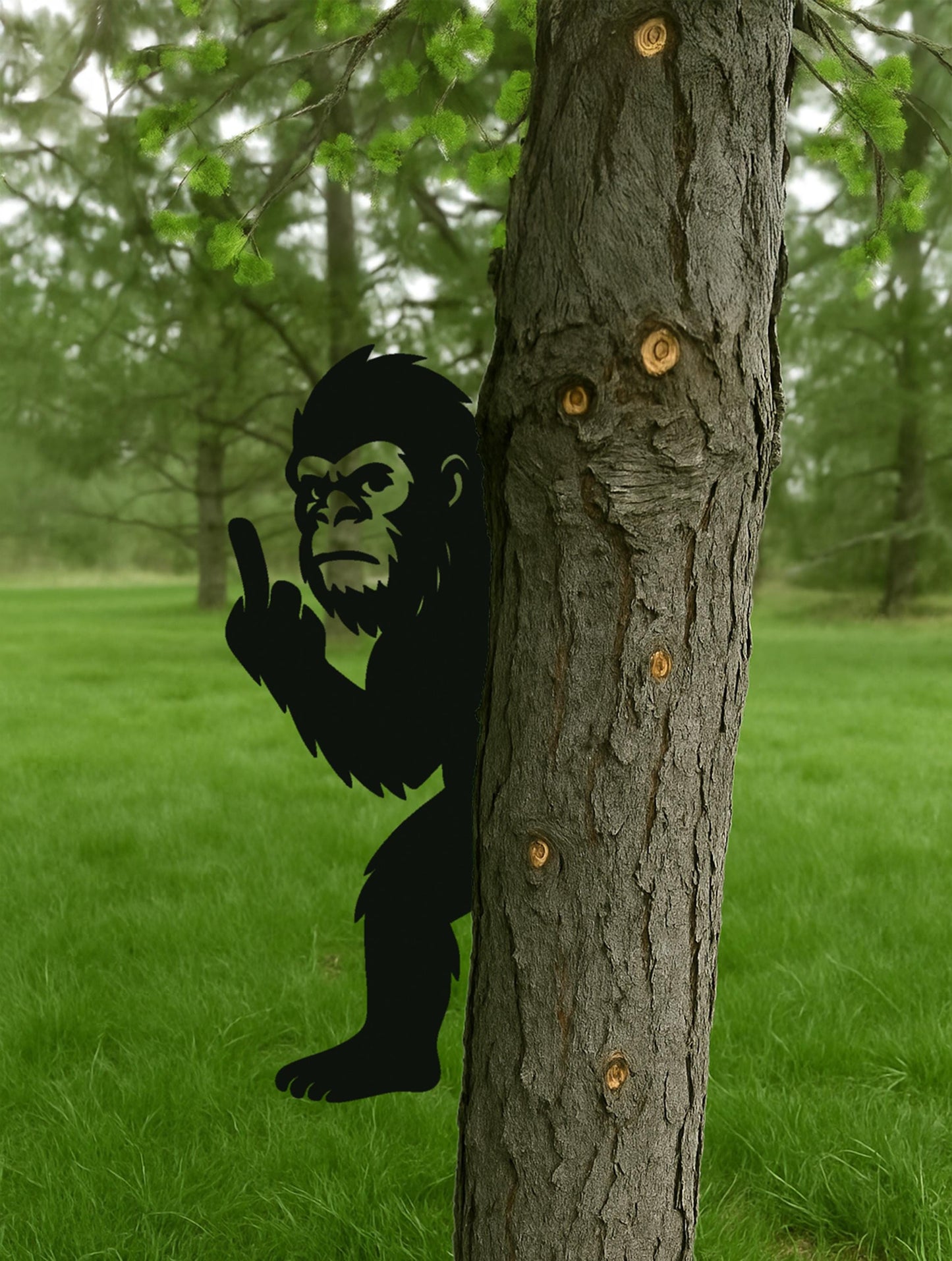 Funny Bigfoot Metal Sign, Pointing Sasquatch Yard Art for Tree, Halloween Peek-a-Boo Outdoor Decor, Durable 14 Gauge Steel Forest Gift