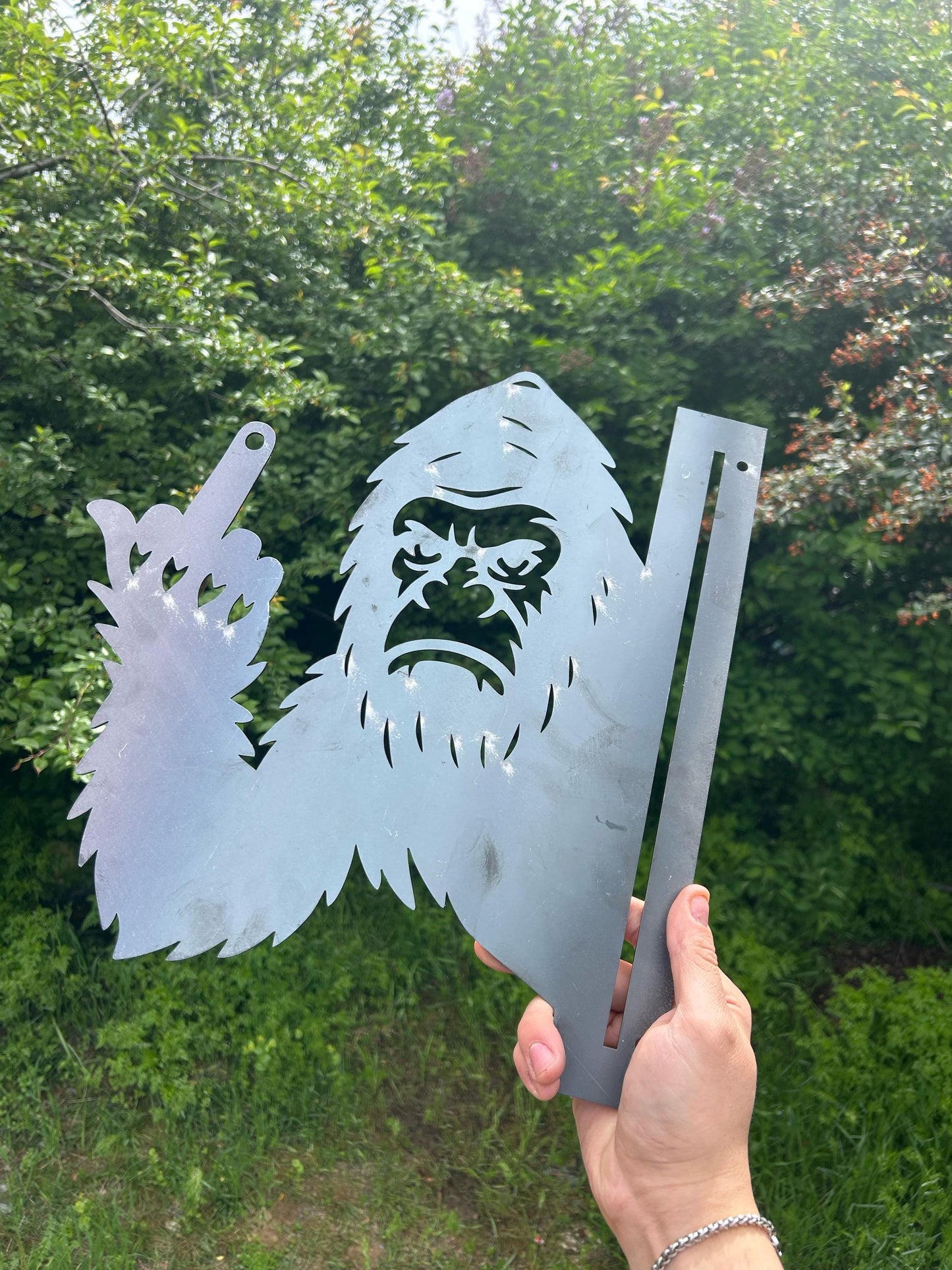 Spooky Peek a Boo Bigfoot Metal Sign, Halloween Sasquatch Garden Decor, Angry Bigfoot Tree Art, Unique Gift for Outdoor Yard Lovers