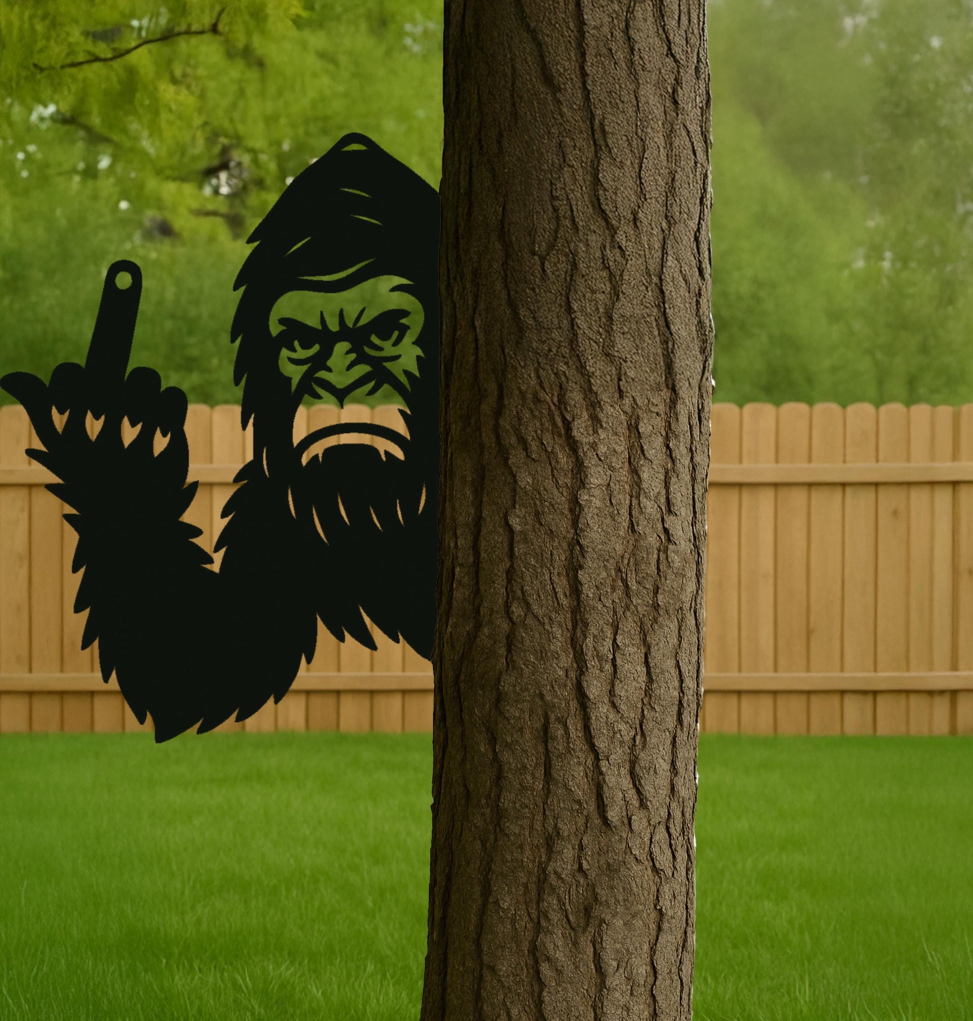 Spooky Peek a Boo Bigfoot Metal Sign, Halloween Sasquatch Garden Decor, Angry Bigfoot Tree Art, Unique Gift for Outdoor Yard 