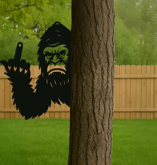 Spooky Peek a Boo Bigfoot Metal Sign, Halloween Sasquatch Garden Decor, Angry Bigfoot Tree Art, Unique Gift for Outdoor Yard 
