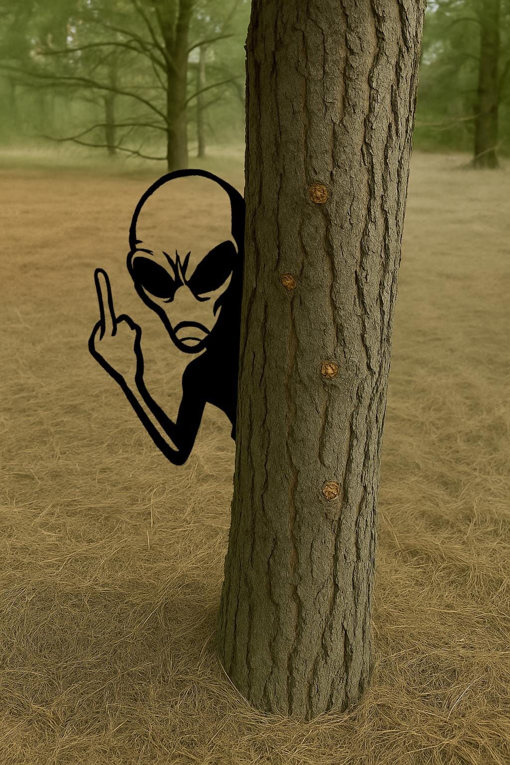 Funny Peek-a-Boo Alien Metal Sign, UFO Tree Decor for Yard or Forest, Outdoor Prank Cutout, Halloween Yard Art, Alien Garden Sculpture