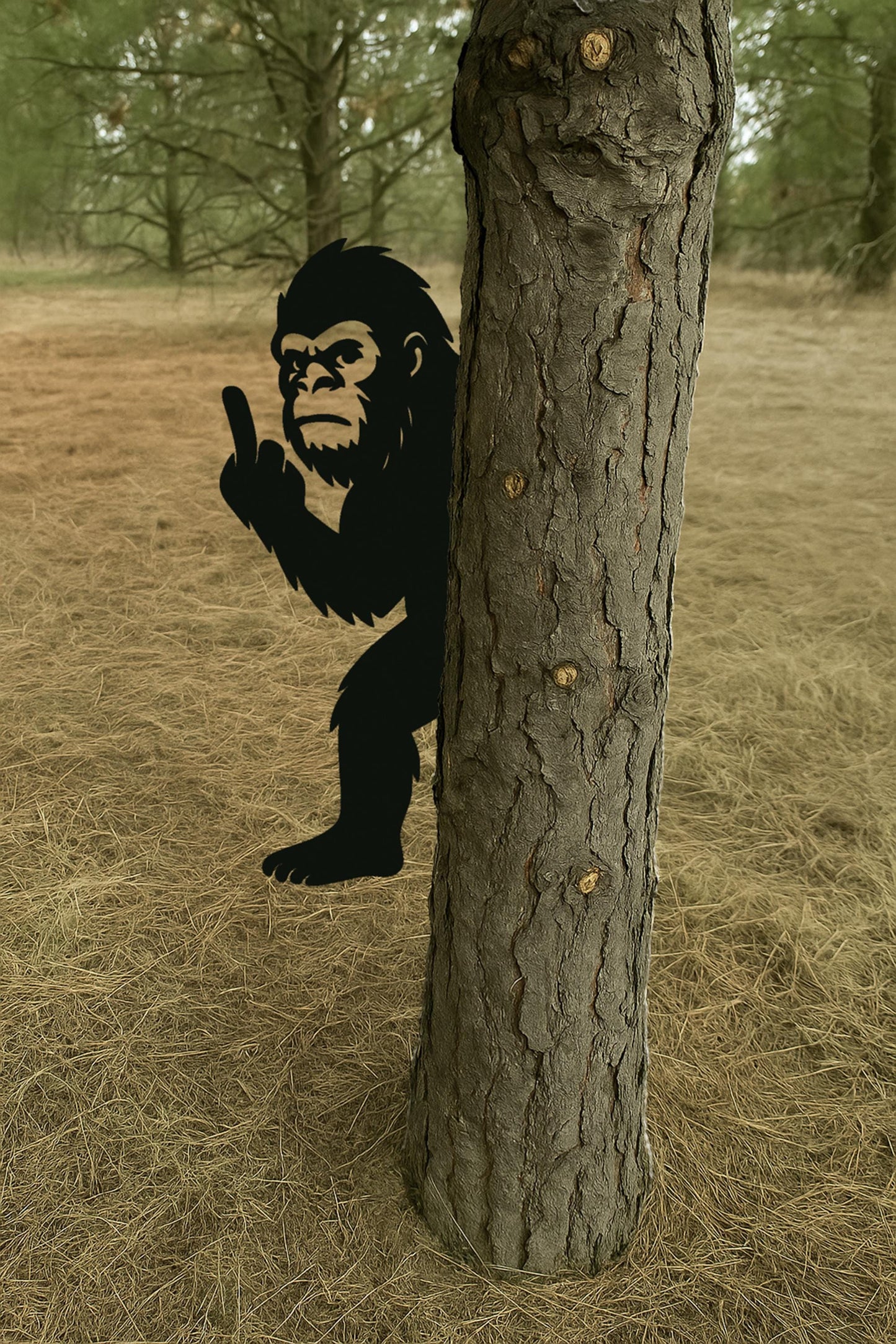 Funny Bigfoot Metal Sign, Pointing Sasquatch Yard Art for Tree, Halloween Peek-a-Boo Outdoor Decor, Durable 14 Gauge Steel Forest Gift