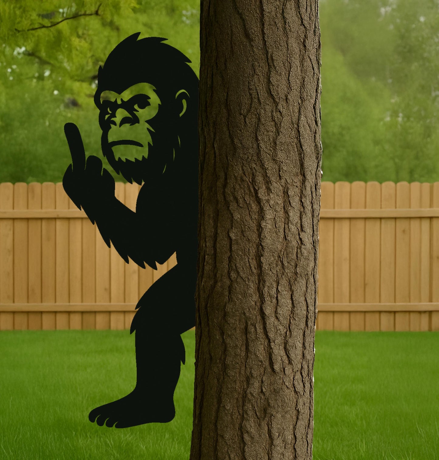 Funny Bigfoot Metal Sign, Pointing Sasquatch Yard Art for Tree, Halloween Peek-a-Boo Outdoor Decor, Durable 14 Gauge Steel Forest Gift