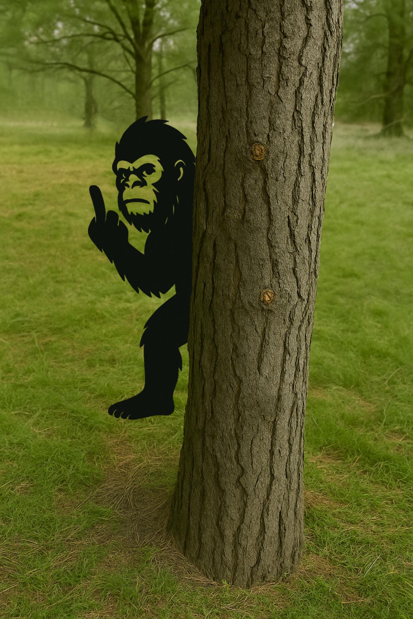 Funny Bigfoot Metal Sign, Pointing Sasquatch Yard Art for Tree, Halloween Peek-a-Boo Outdoor Decor, Durable 14 Gauge Steel Forest Gift