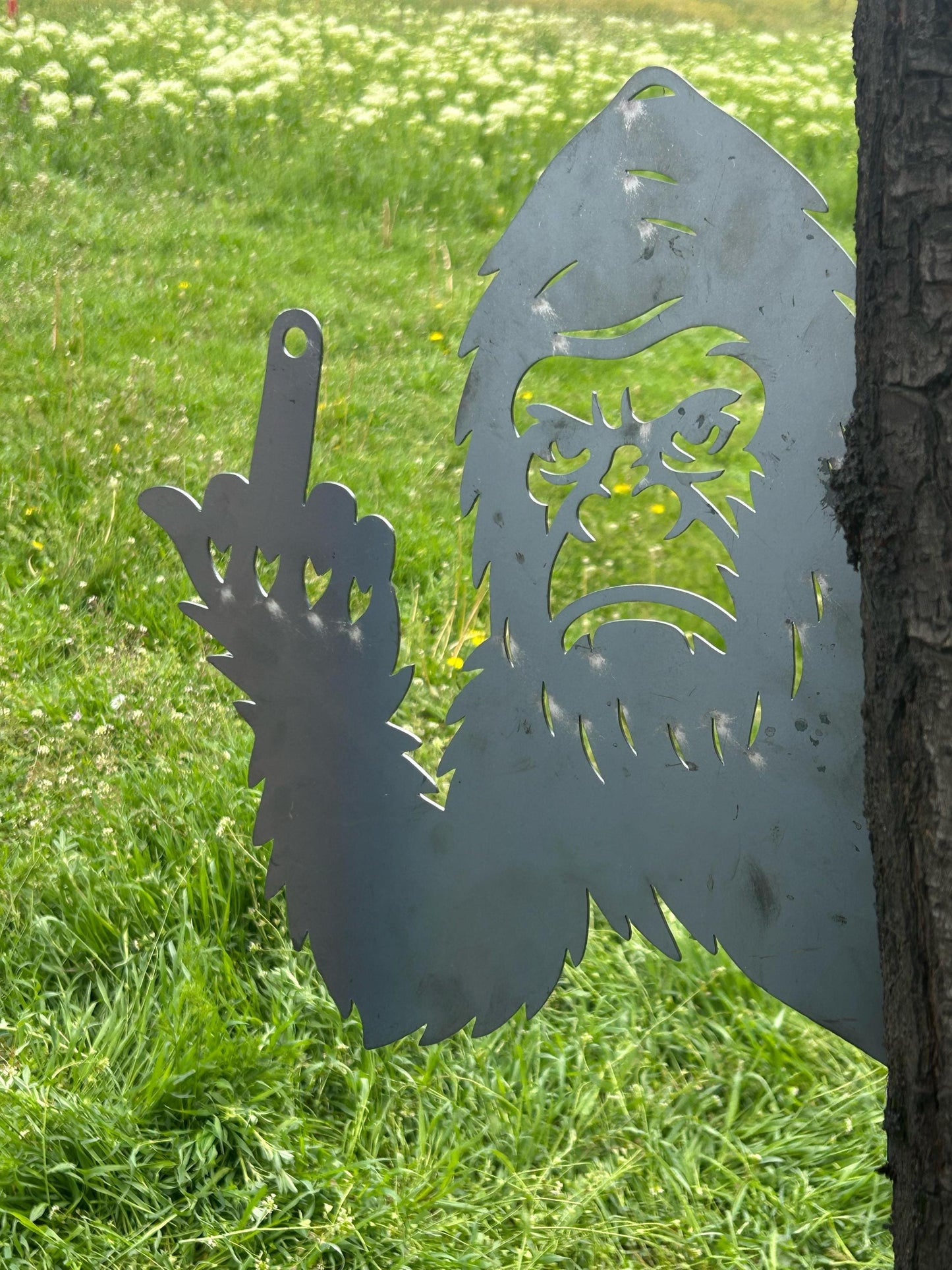 Spooky Peek a Boo Bigfoot Metal Sign, Halloween Sasquatch Garden Decor, Angry Bigfoot Tree Art, Unique Gift for Outdoor Yard Lovers
