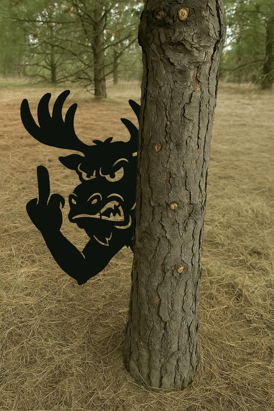 Peek-a-Boo Moose Metal Sign, Funny Deer Tree Yard Decor, Premium 14 Gauge Steel Outdoor Wall Art, Cheeky Prank Cutout Gift fo