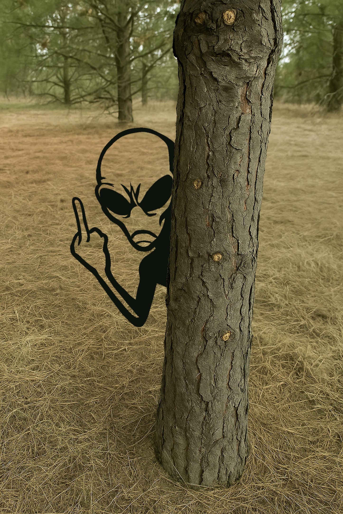 Halloween Outdoor Decor Alien Peek-a-Boo Metal Sign, Funny UFO Tree Decor, 14 Gauge Steel Yard Art, Prank Gift for Him
