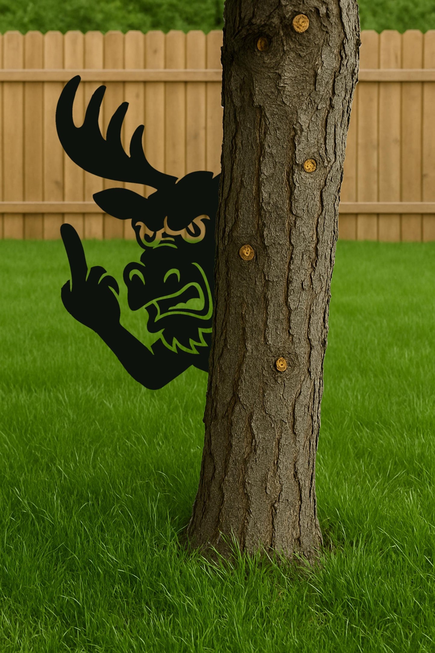 Funny Peek-a-Boo Moose Metal Sign, AngryMoose Yard Art, 14 Gauge Steel Tree Decor, Cheeky Deer Garden Gift, Outdoor Prank Cutout