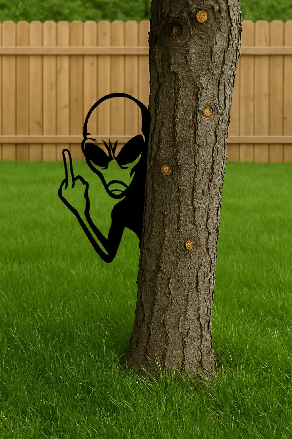Funny Peek-a-Boo Alien Metal Sign, UFO Yard Art, Outdoor Prank Cutout, 14 Gauge Steel Tree Decor, Halloween Gift, Halloween Yard Decor