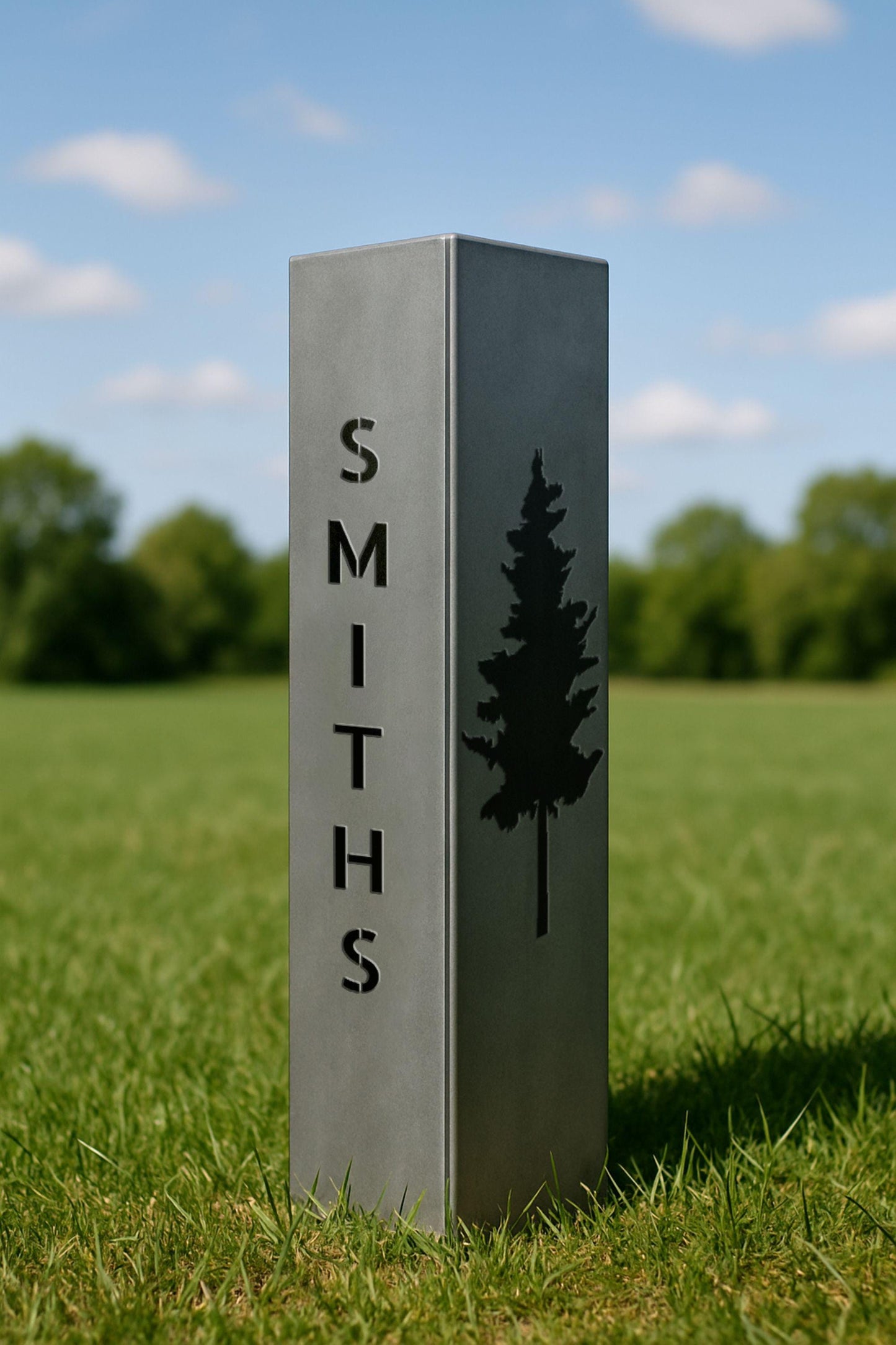 Personalized Raw Steel Garden Column, Pine Tree Address Sign, Rustic Outdoor Decor