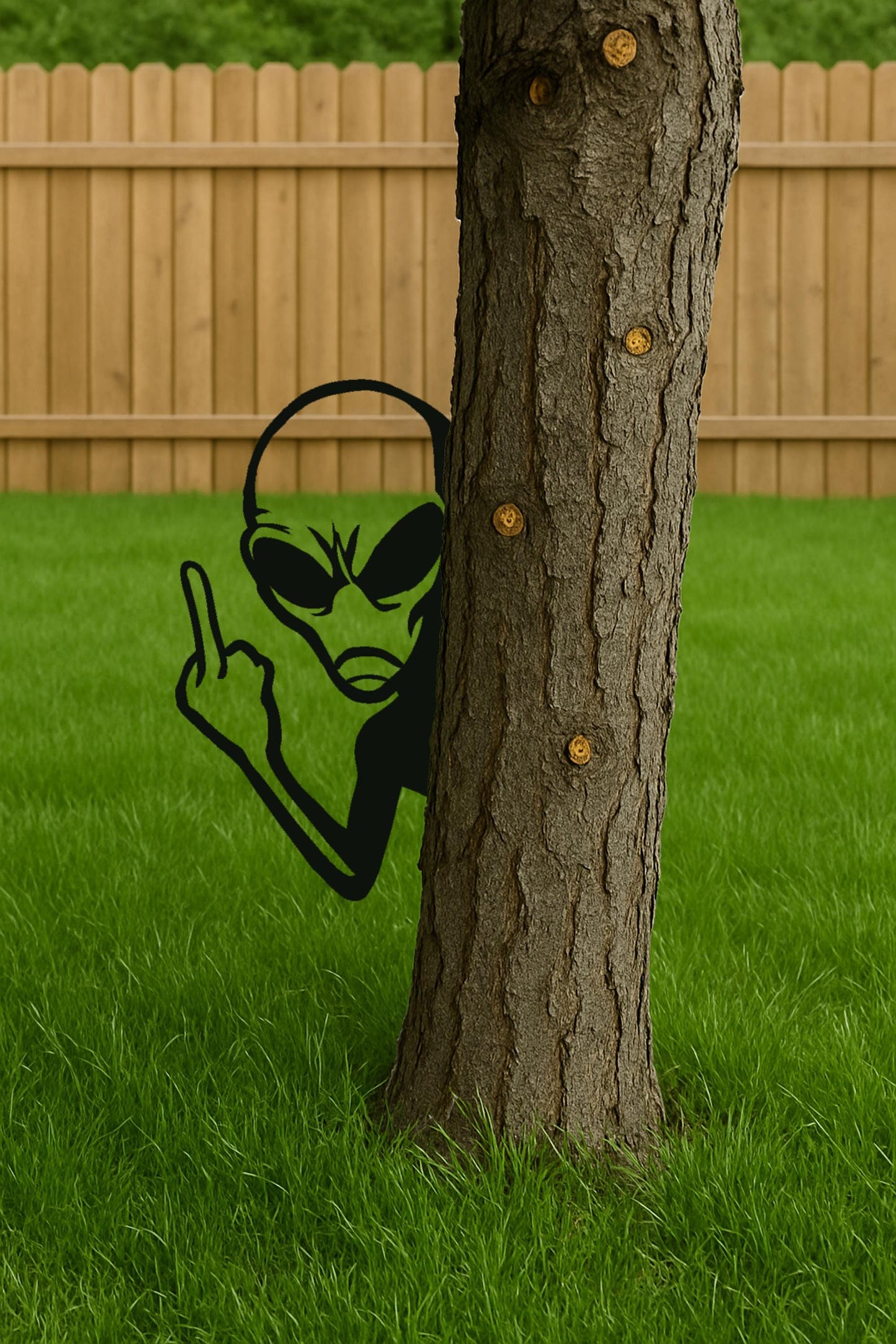 Halloween Outdoor Decor Alien Peek-a-Boo Metal Sign, Funny UFO Tree Decor, 14 Gauge Steel Yard Art, Prank Gift for Him