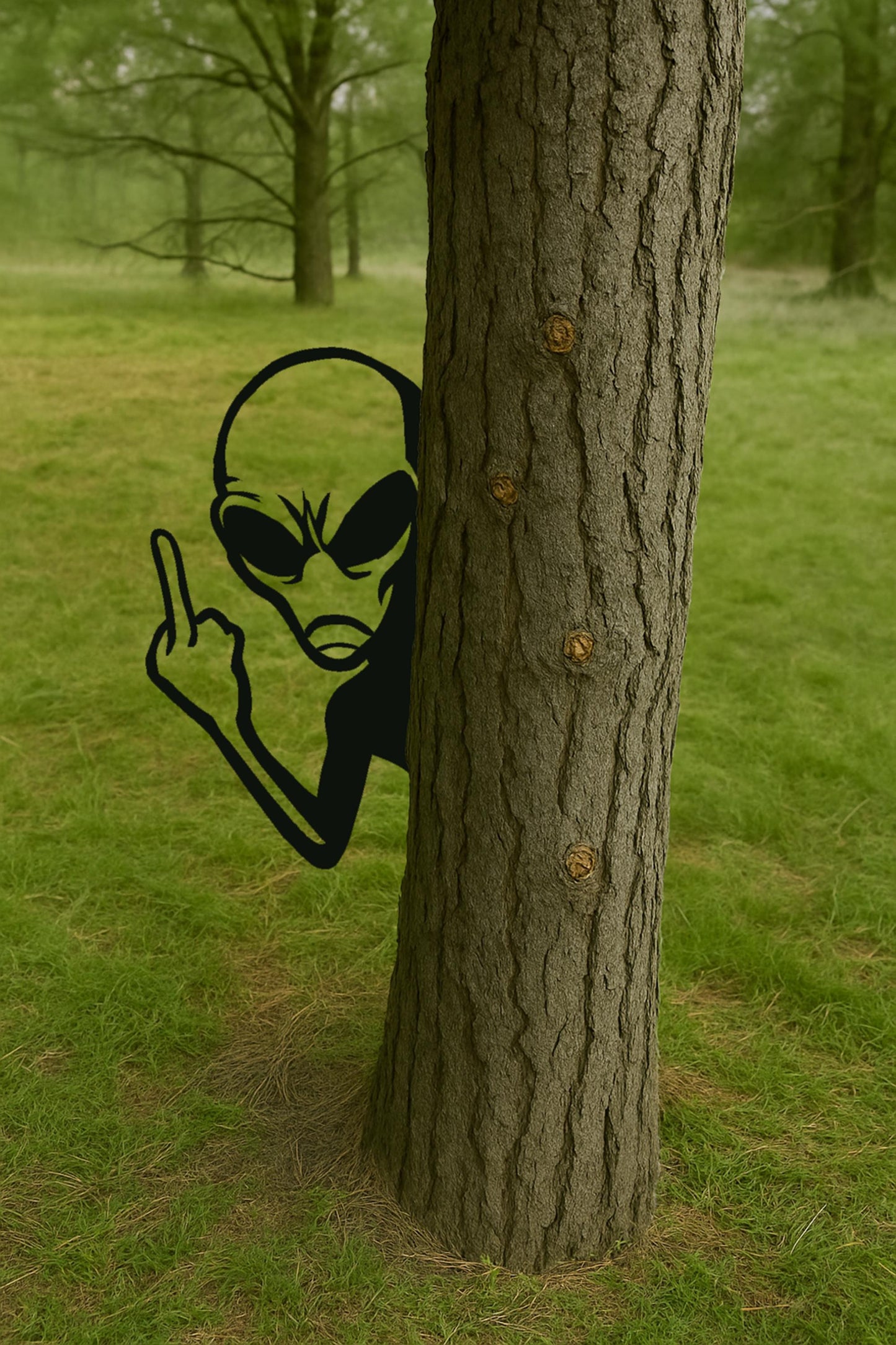 Halloween Outdoor Decor Alien Peek-a-Boo Metal Sign, Funny UFO Tree Decor, 14 Gauge Steel Yard Art, Prank Gift for Him