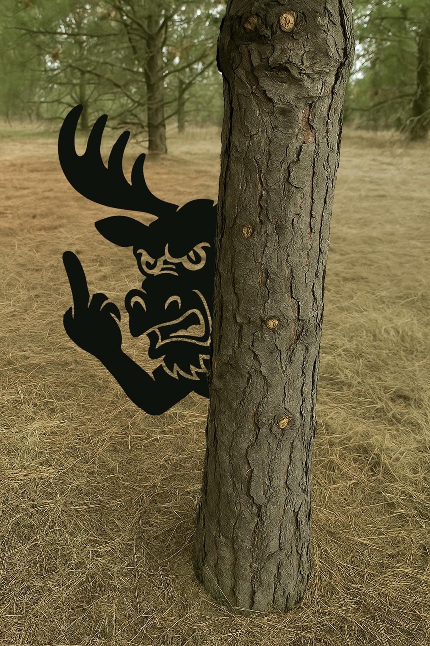 Funny Peek-a-Boo Moose Metal Sign, AngryMoose Yard Art, 14 Gauge Steel Tree Decor, Cheeky Deer Garden Gift, Outdoor Prank Cutout