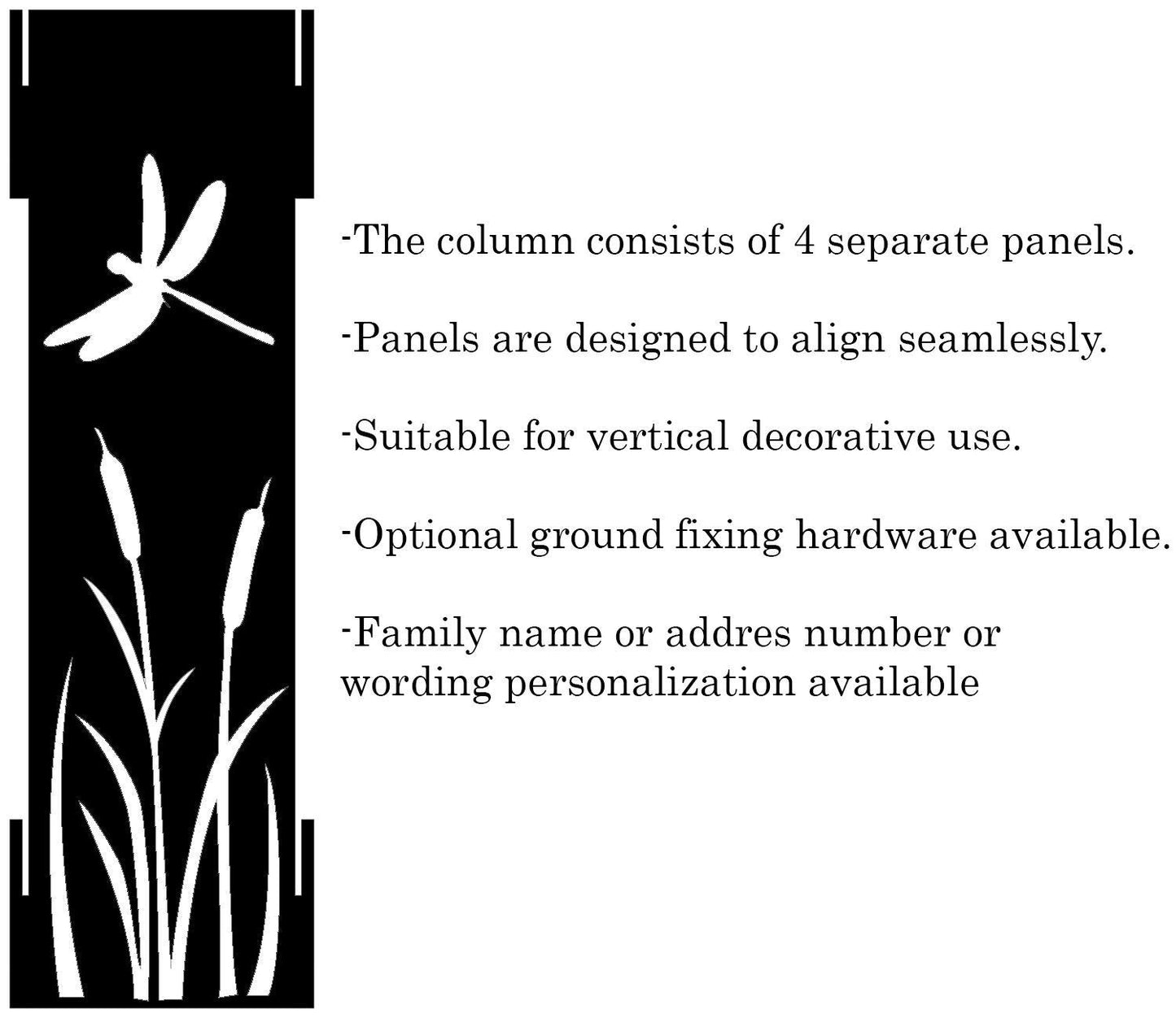 Raw Steel Garden Column with Dragonfly Design, Personalized House Number Post, Modern Rustic Outdoor Yard Art, Decorative Lawn Sign