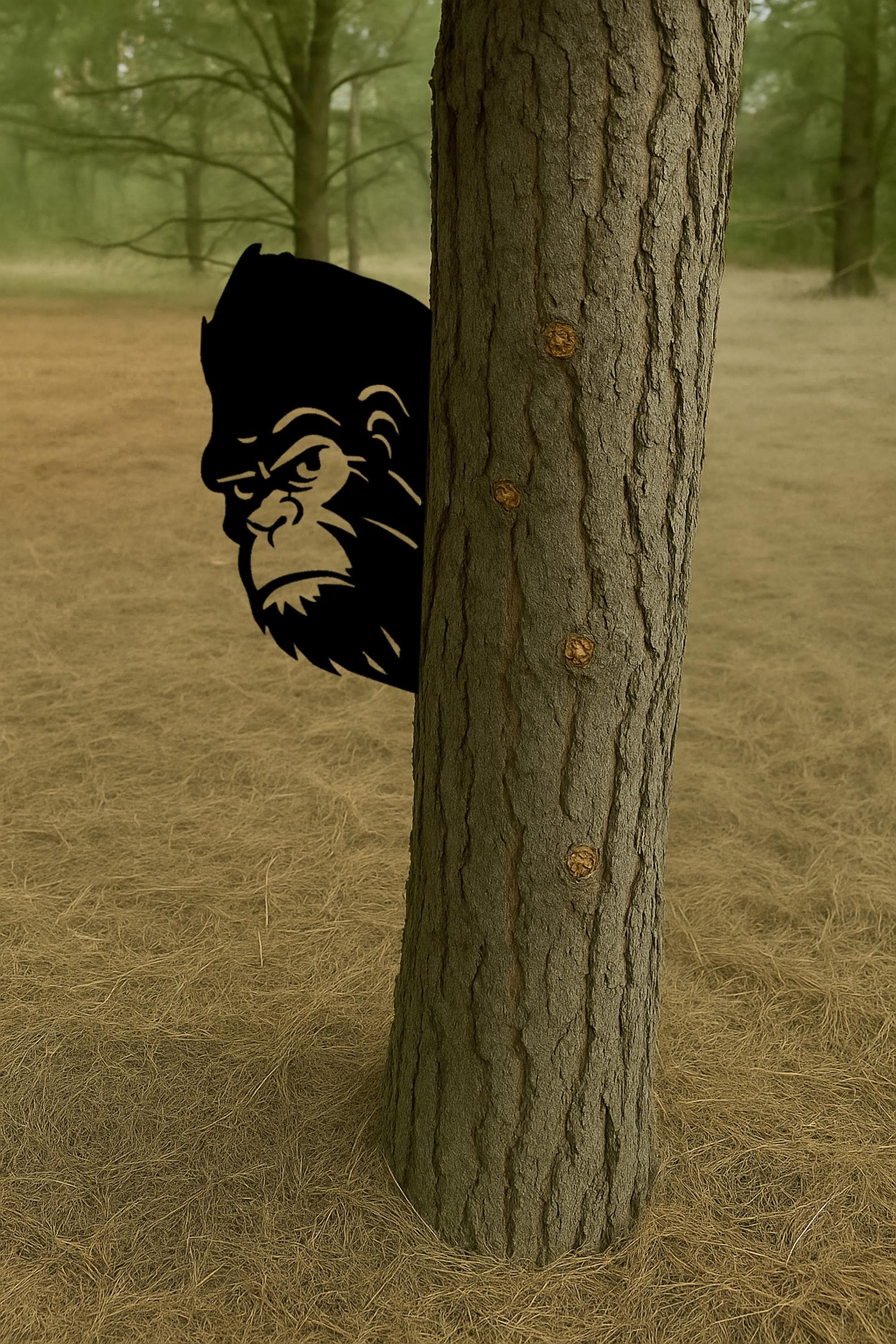 Halloween Bigfoot Tree Decor, Scary Outdoor Yard Art, Metal Gorilla Head for Tree Trunk, Funny Halloween Forest Decoration