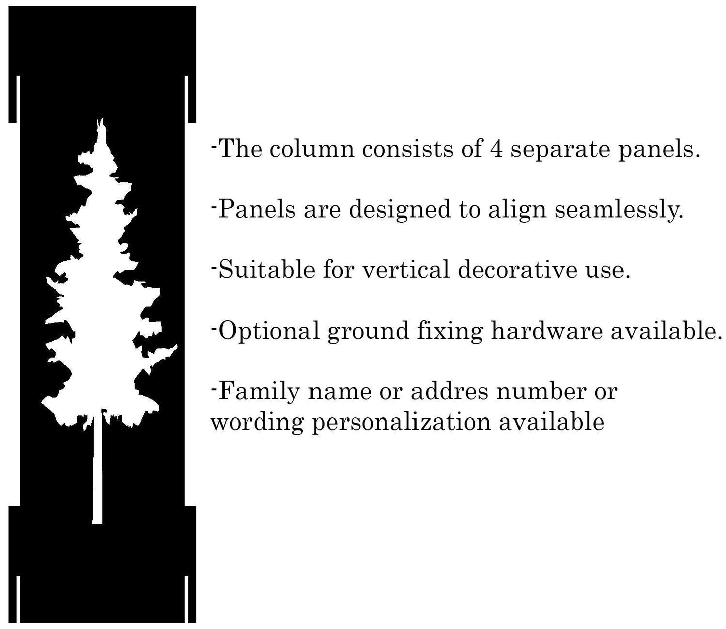 Personalized Metal Garden Column with Pine Tree, Raw Steel House Number Yard Sign, Outdoor Address Pillar, Modern Rustic Decor