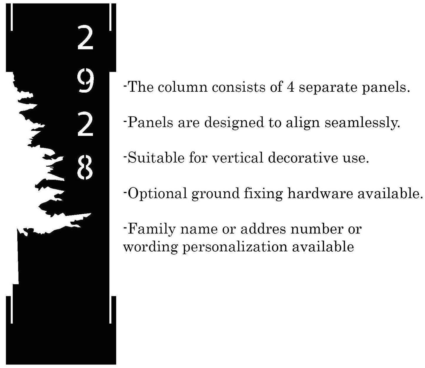 Custom Pine Tree Metal Garden Column with House Number, Collapsible Raw Steel Yard Post, Personalized Outdoor Lawn Art, Rustic House Decor