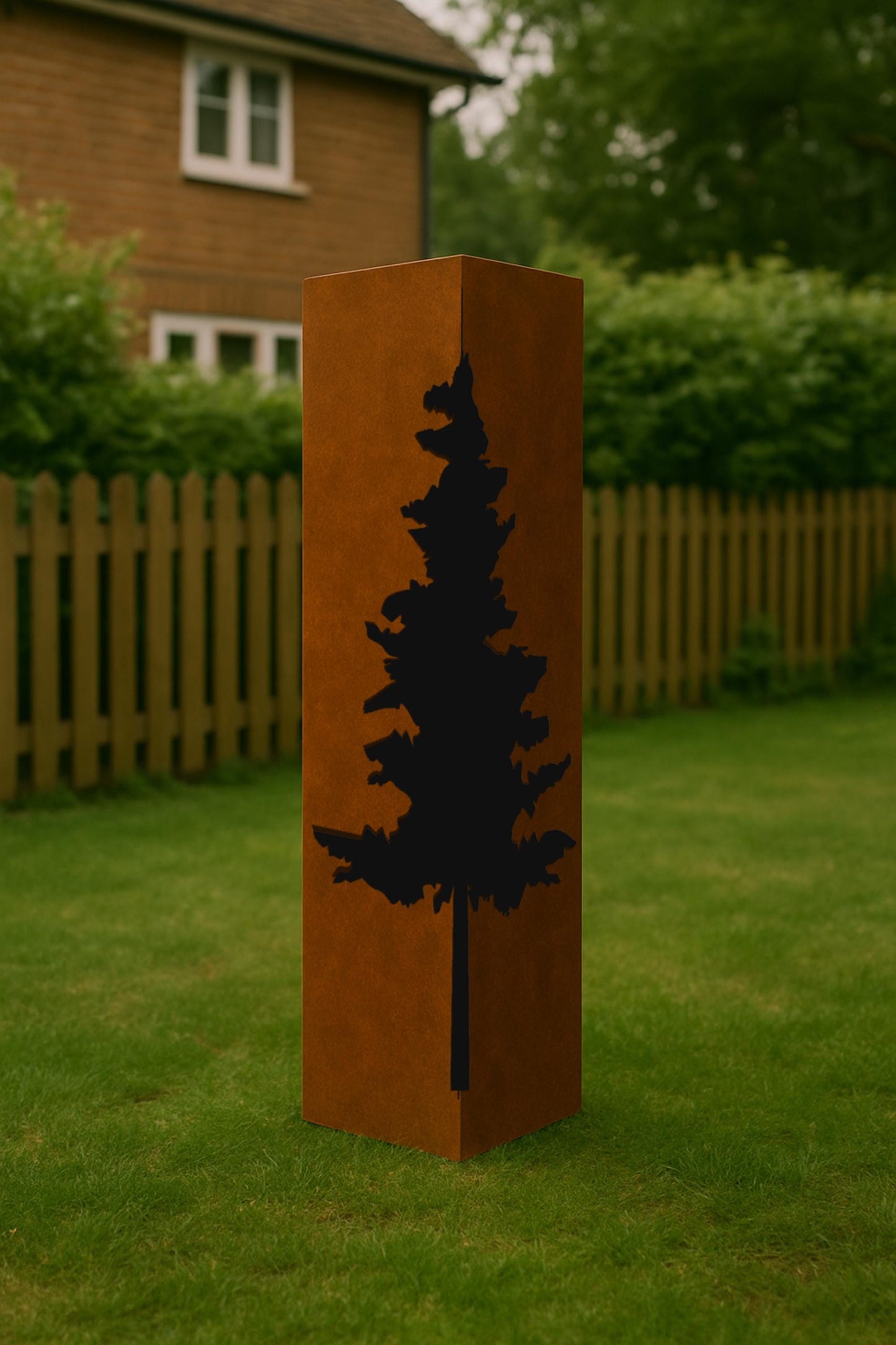 Custom Pine Tree Metal Garden Column with House Number, Collapsible Raw Steel Yard Post, Personalized Outdoor Lawn Art, Rustic House Decor