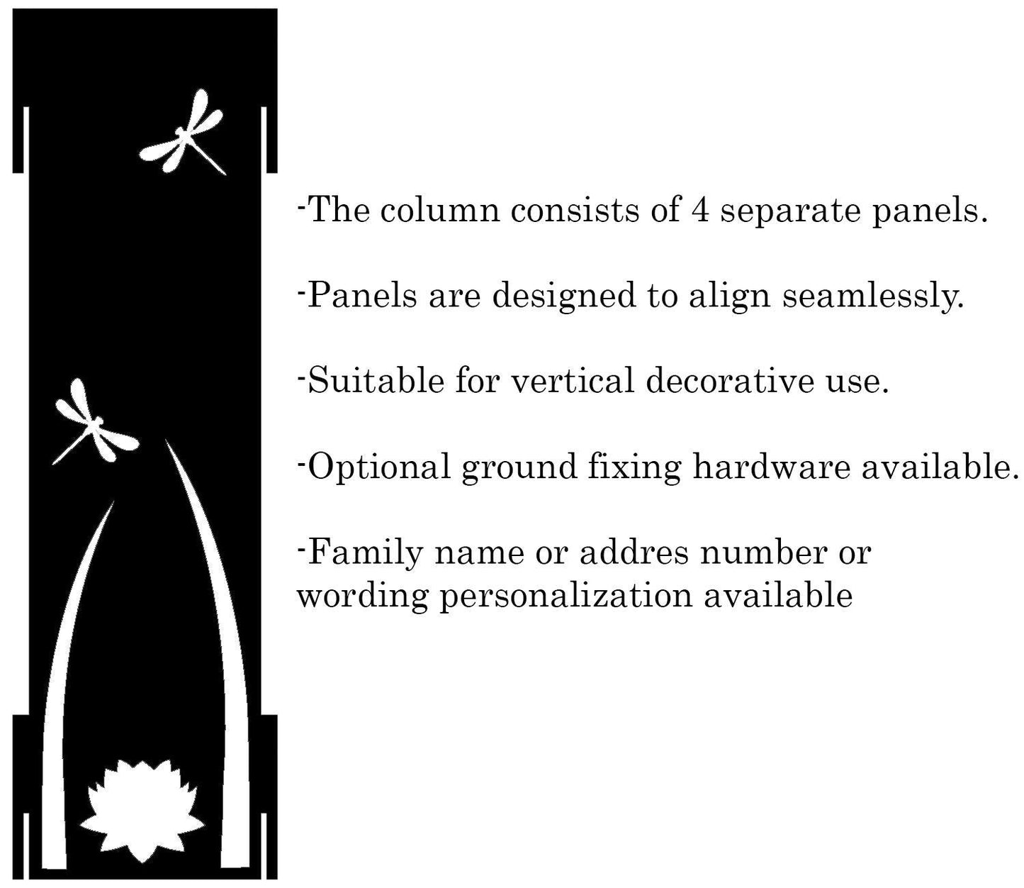 Personalized Garden Column, Metal House Number Post with Bamboo and Dragonfly Design, Rustic Yard Address Sign, Outdoor Garden Decor