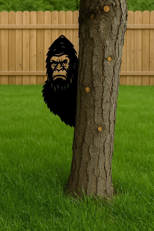 Halloween Decor Spooky Bigfoot Metal Sign, Peek a Boo Sasquatch Garden Decor, Funny Bigfoot Tree Art, Forest Halloween Prop