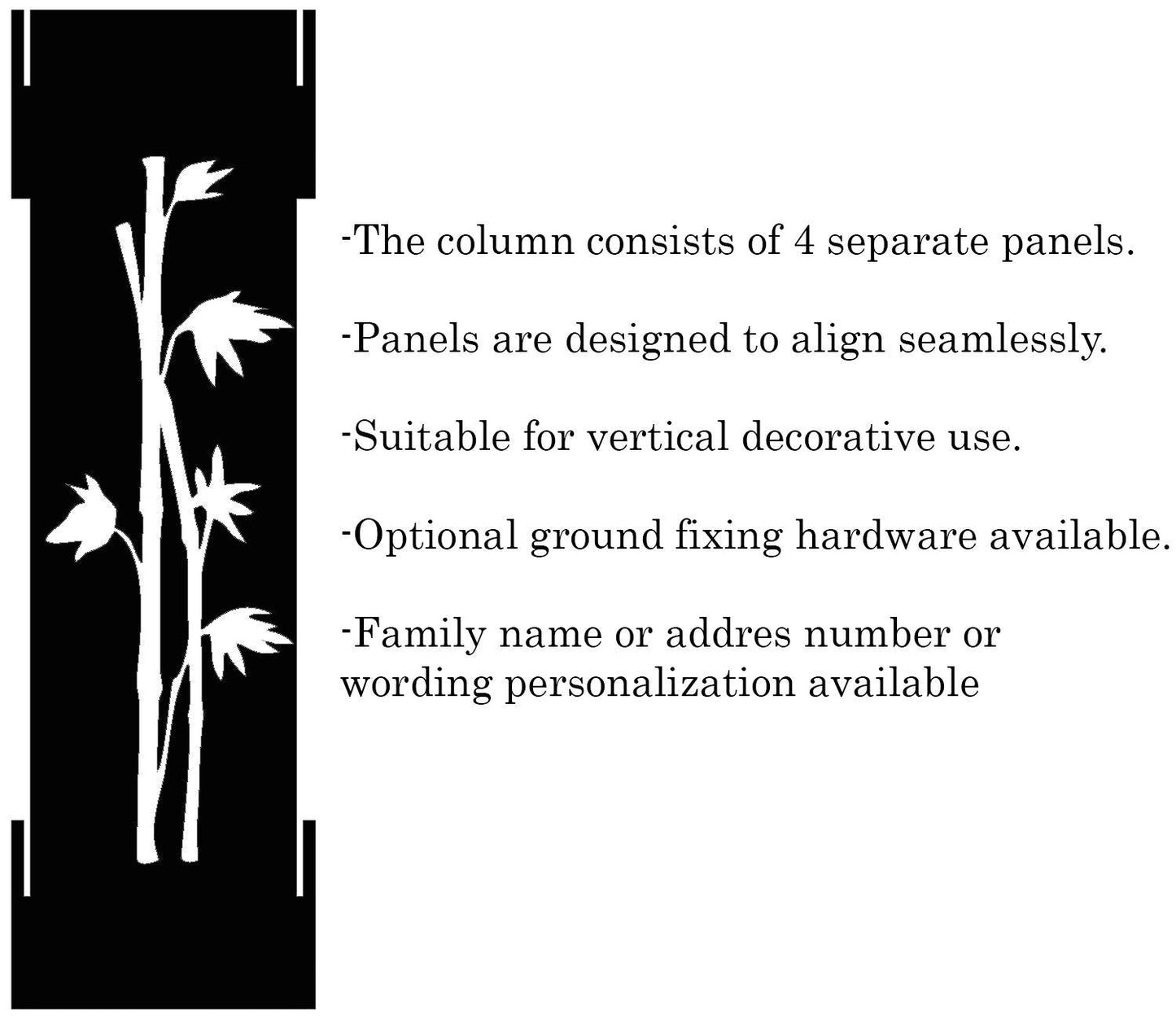 Personalized Garden Column, Metal House Number Pillar, Bamboo Design, Address Post, Outdoor Yard Art