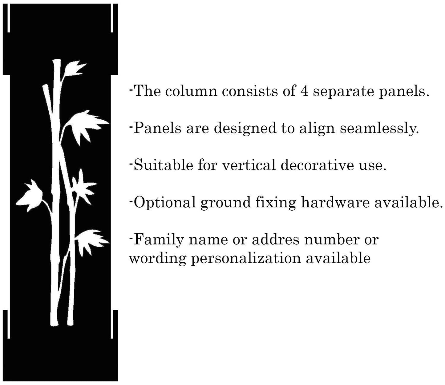 Personalized Garden Column, Metal House Number Pillar, Bamboo Design, Address Post, Outdoor Yard Art