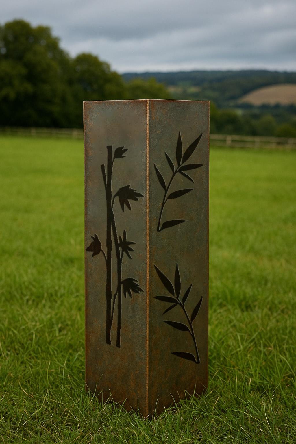 Personalized Garden Column, Metal House Number Pillar, Bamboo Design, Address Post, Outdoor Yard Art