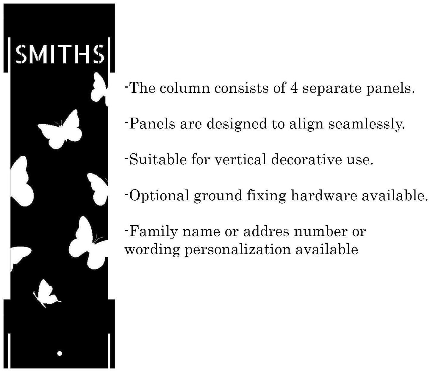Personalized Garden Column with Butterflies, Metal House Number Yard Post, Rustic Address Pillar, Outdoor Lawn Decor, Raw Steel Art