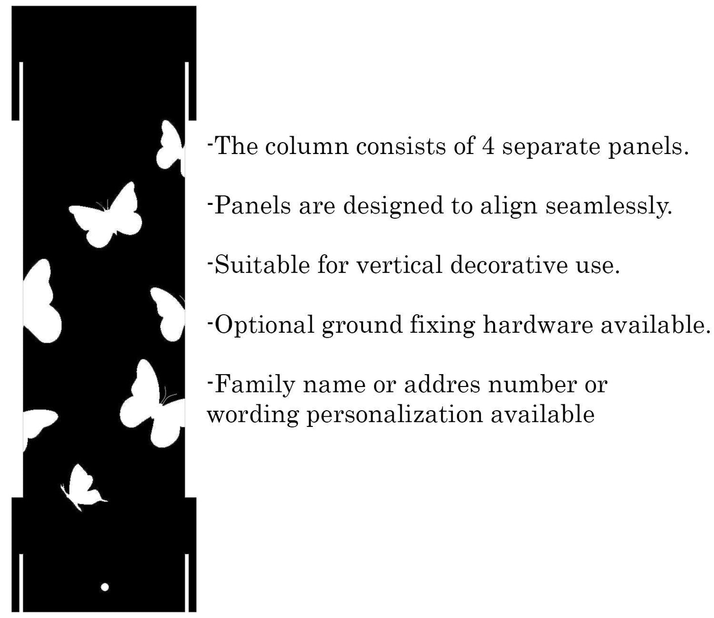 Personalized Garden Column with Butterflies, Metal House Number Yard Post, Rustic Address Pillar, Outdoor Lawn Decor, Raw Steel Art